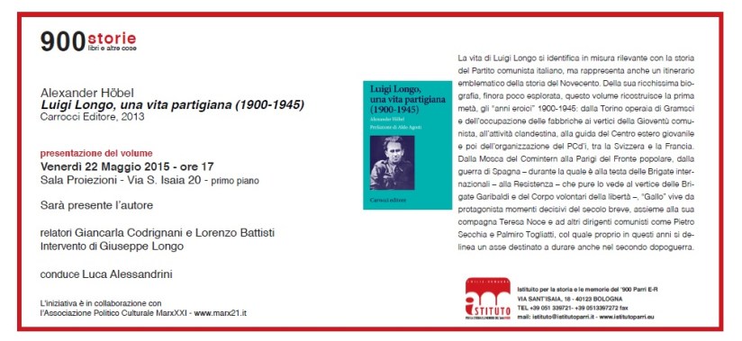 "Luigi Longo, una vita partigiana (1900-1945)" a Bologna