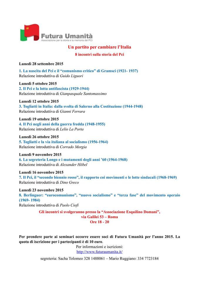 “La segreteria di Luigi Longo e i mutamenti degli anni ’60” (Roma, via Galilei 53, 9 novembre – ore 18)